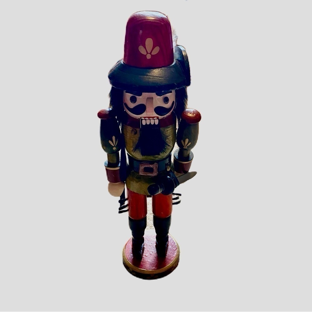 Vintage Wooden Nutcracker Soldier Sword Gold Green Chartreuse Christmas Decor